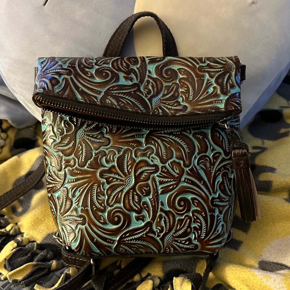 Patricia Nash turquoise tooled leather Luzille convertible crossbody backpack